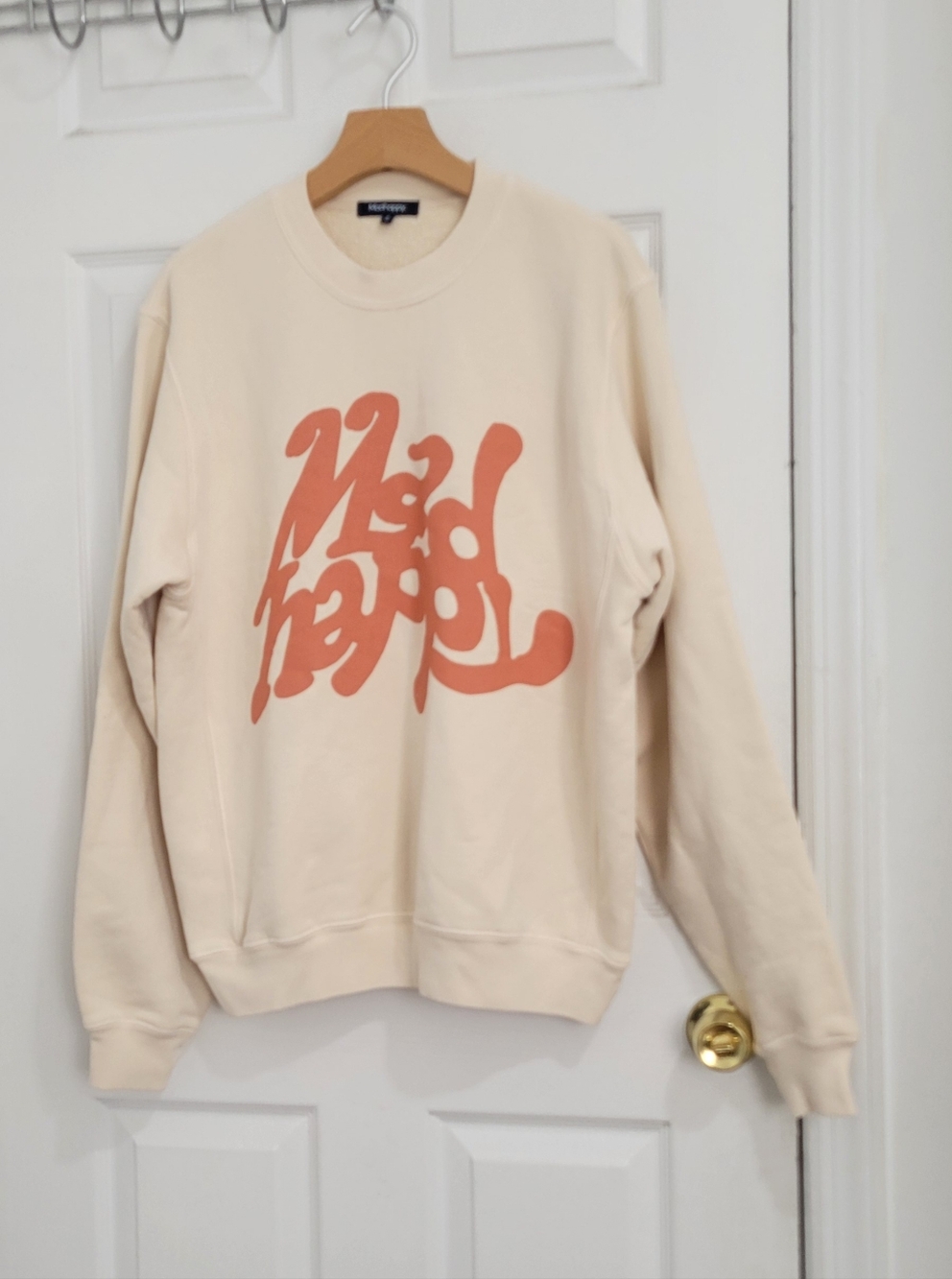 Mad Happy Cream Graphic Crewneck Sweatshirt